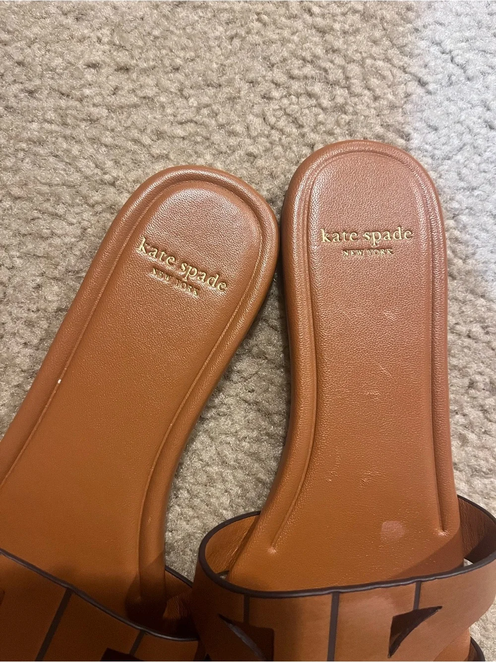 kate spade New York duo smooth Tan Leather Slide Sandals 7.5 B
